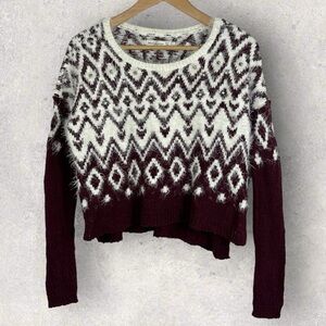 Abercrombie Fitch Eyelash Knit Sweater Burgundy White Size Small Bohemian Purple